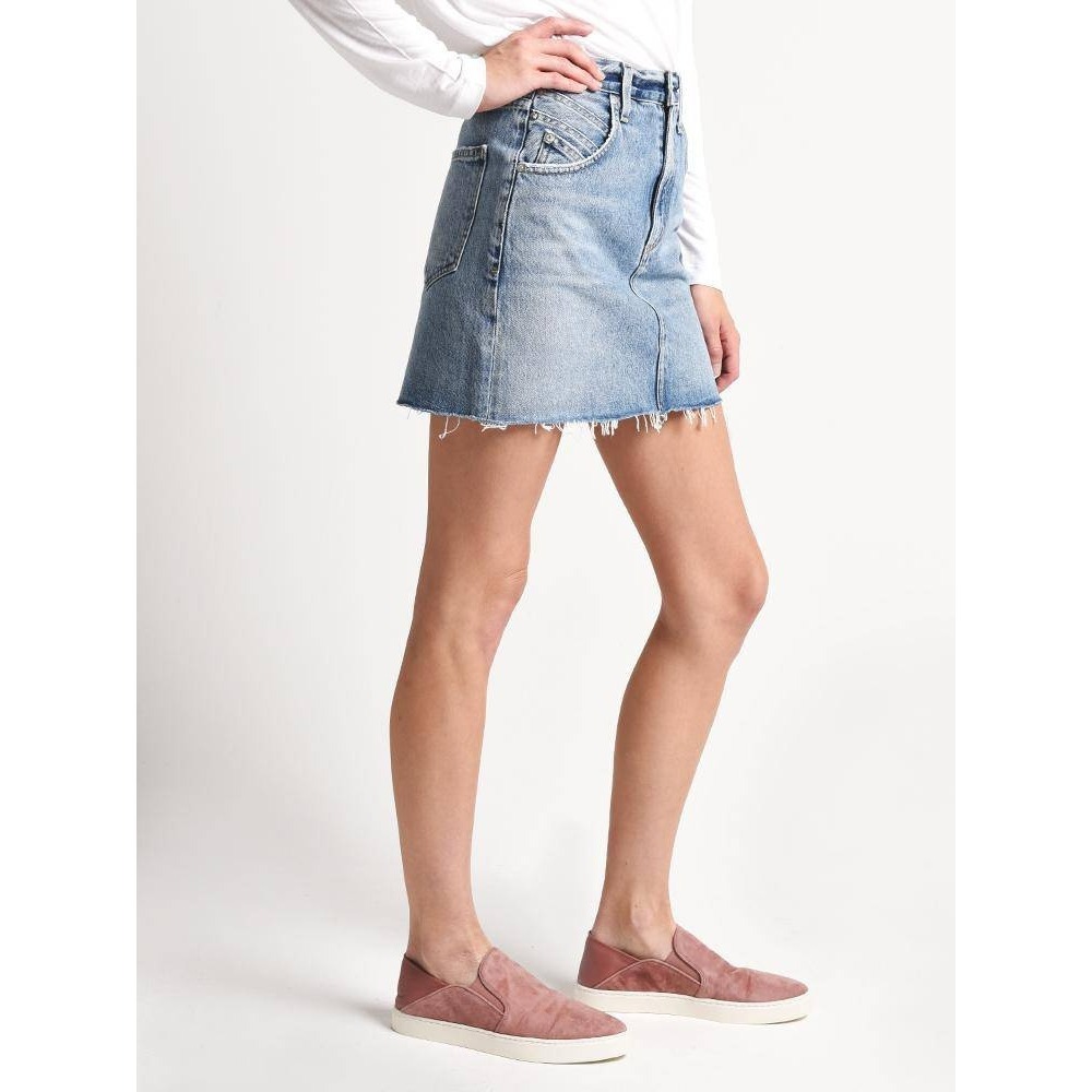 Agolde Light Wash Denim Mini Skirt Raw Hem Palmer High Waist Pockets Sz 25 $158